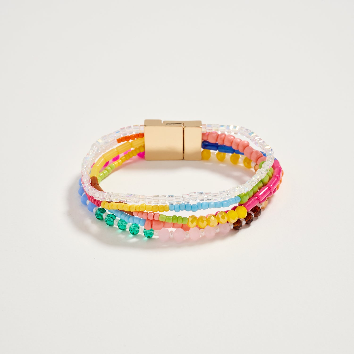 Multilayer Blue Beaded Bracelet with Gold Magnetic Clasp – Boho Stack Stretch Bracelet for Women - Frem