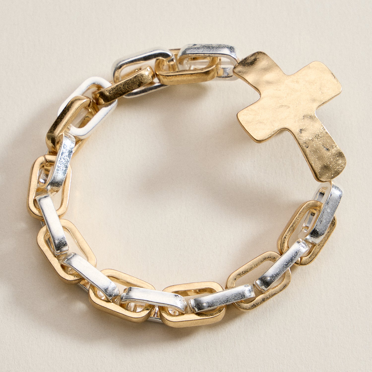 Hammered Cross Charm Chain Bracelet – Gold, Silver & Two-Tone Statement Link Jewelry - Frem