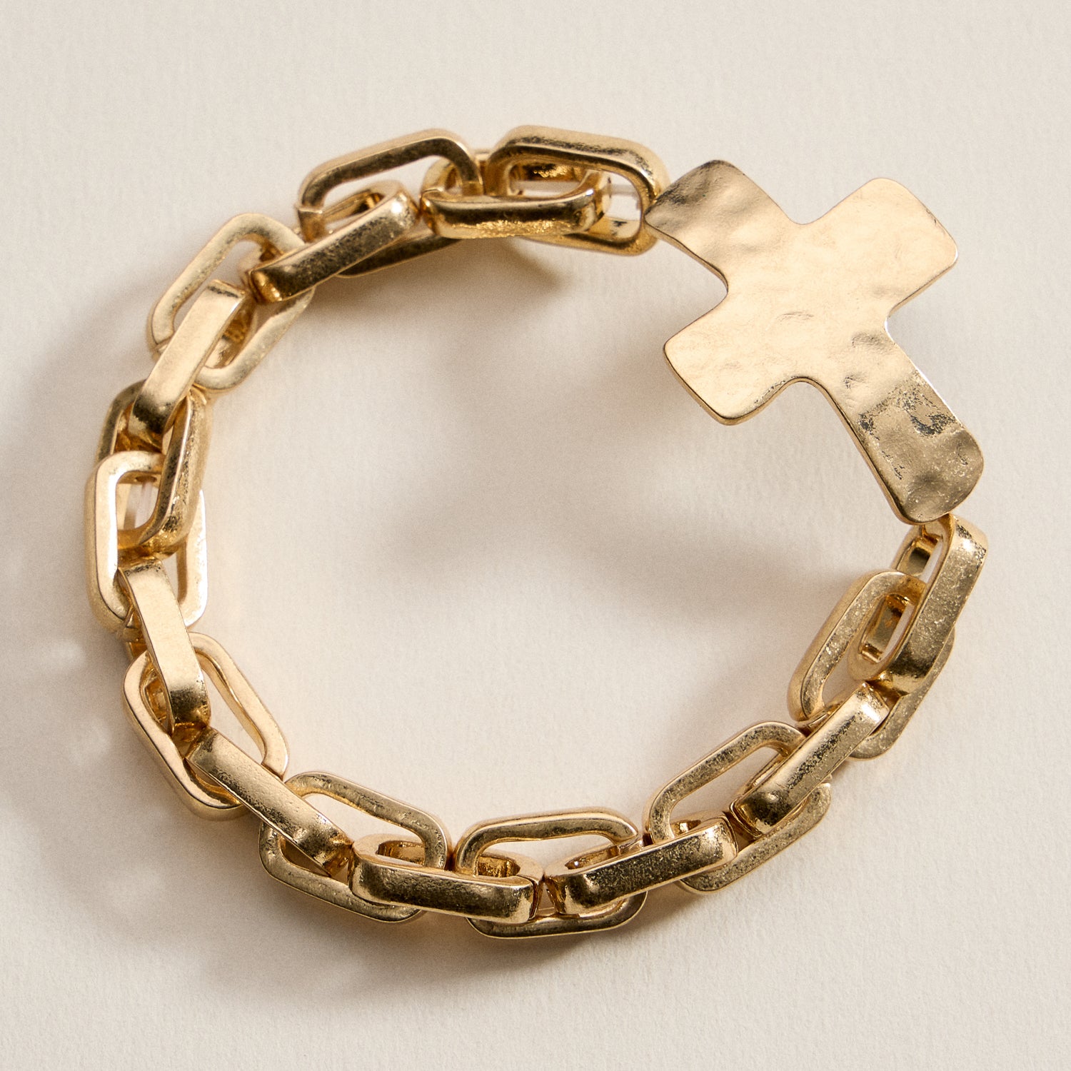 Hammered Cross Charm Chain Bracelet – Gold, Silver & Two-Tone Statement Link Jewelry - Frem