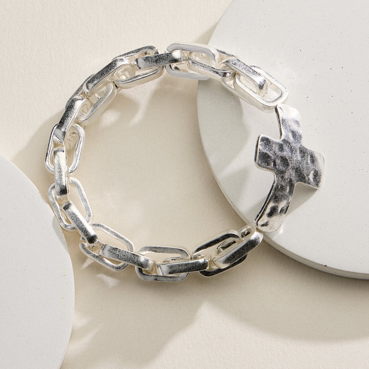 Hammered Cross Charm Chain Bracelet – Gold, Silver & Two-Tone Statement Link Jewelry - Frem