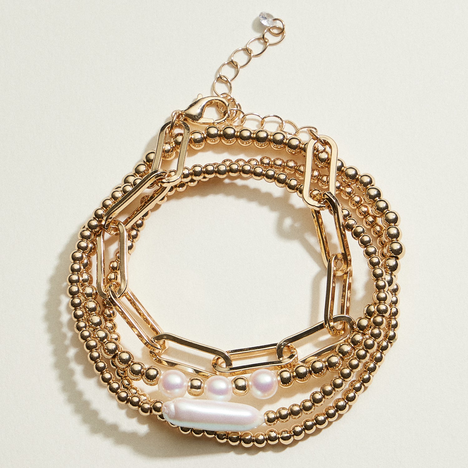 Gold and Pearl Mix Stackable Bracelet Set | Stackable Jewelry