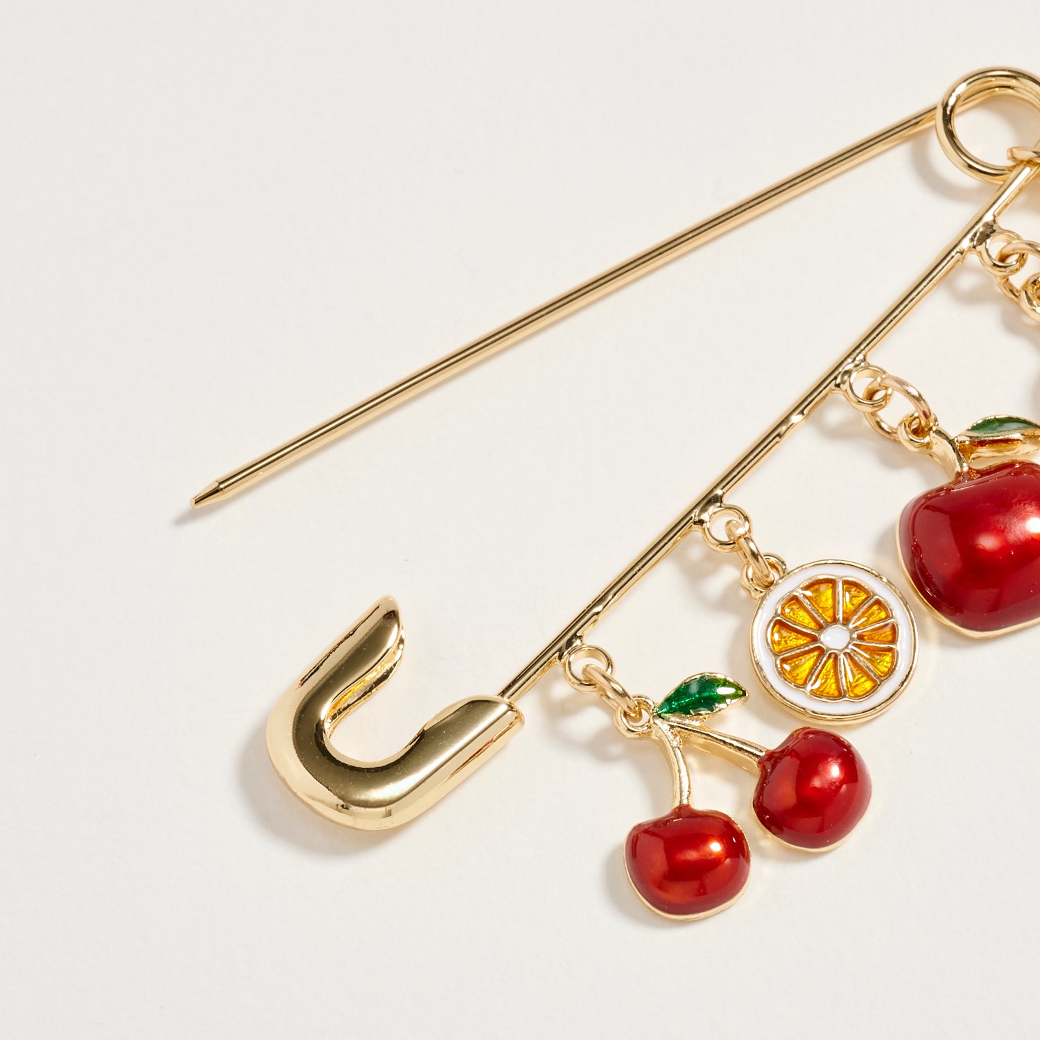Gold Tone Fruit Charm Safety Pin Brooch - Frem