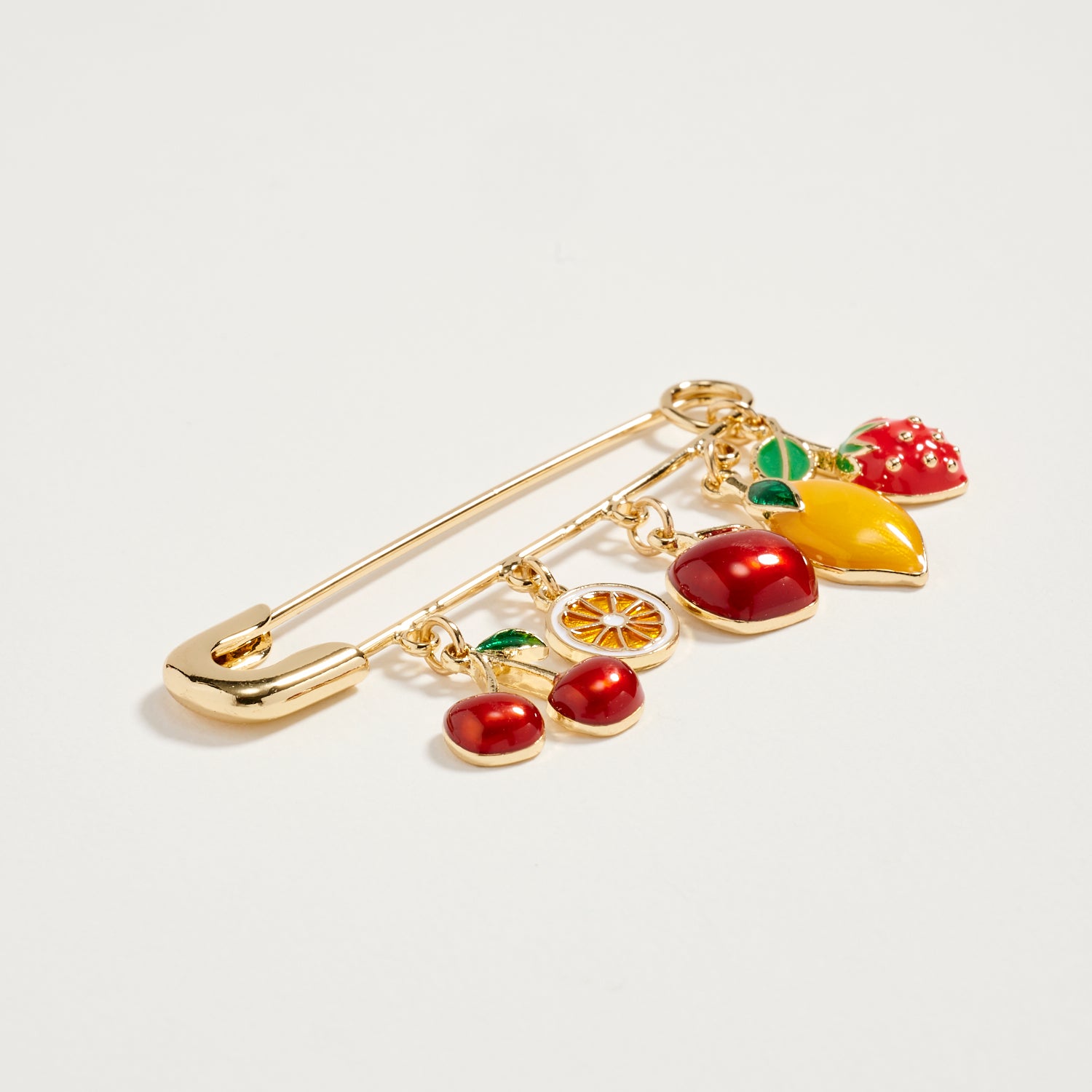 Gold Tone Fruit Charm Safety Pin Brooch - Frem
