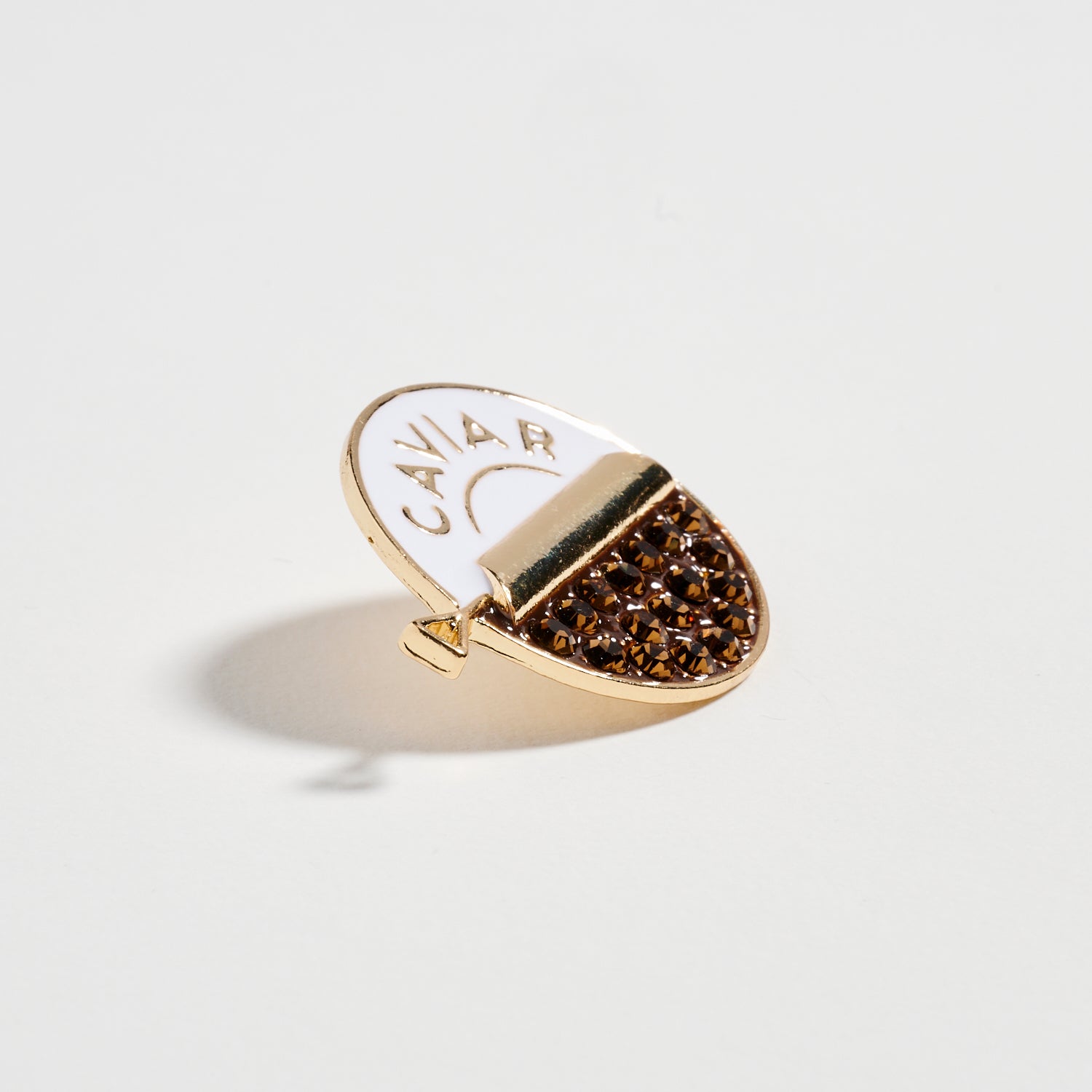 Gold Tone Caviar Acorn Brooch | Brown Crystal Pave