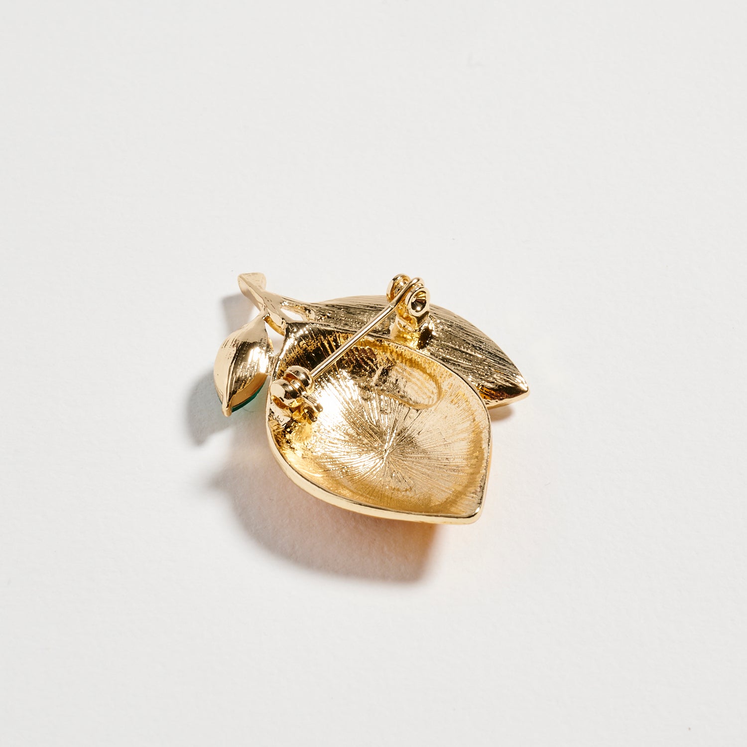 Gold Tone Fruit Brooch Pin | Lemon Enamel Crystal Leaf