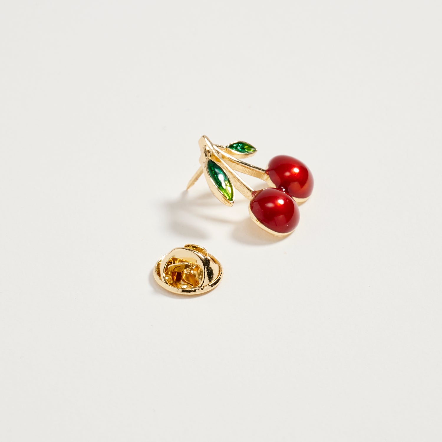 Gold Fruit Brooch Pin Set | Cherry, Lemon, Orange Slice &amp; Apple Rhinestone Enamel Pins (4-Piece Statement Collection)