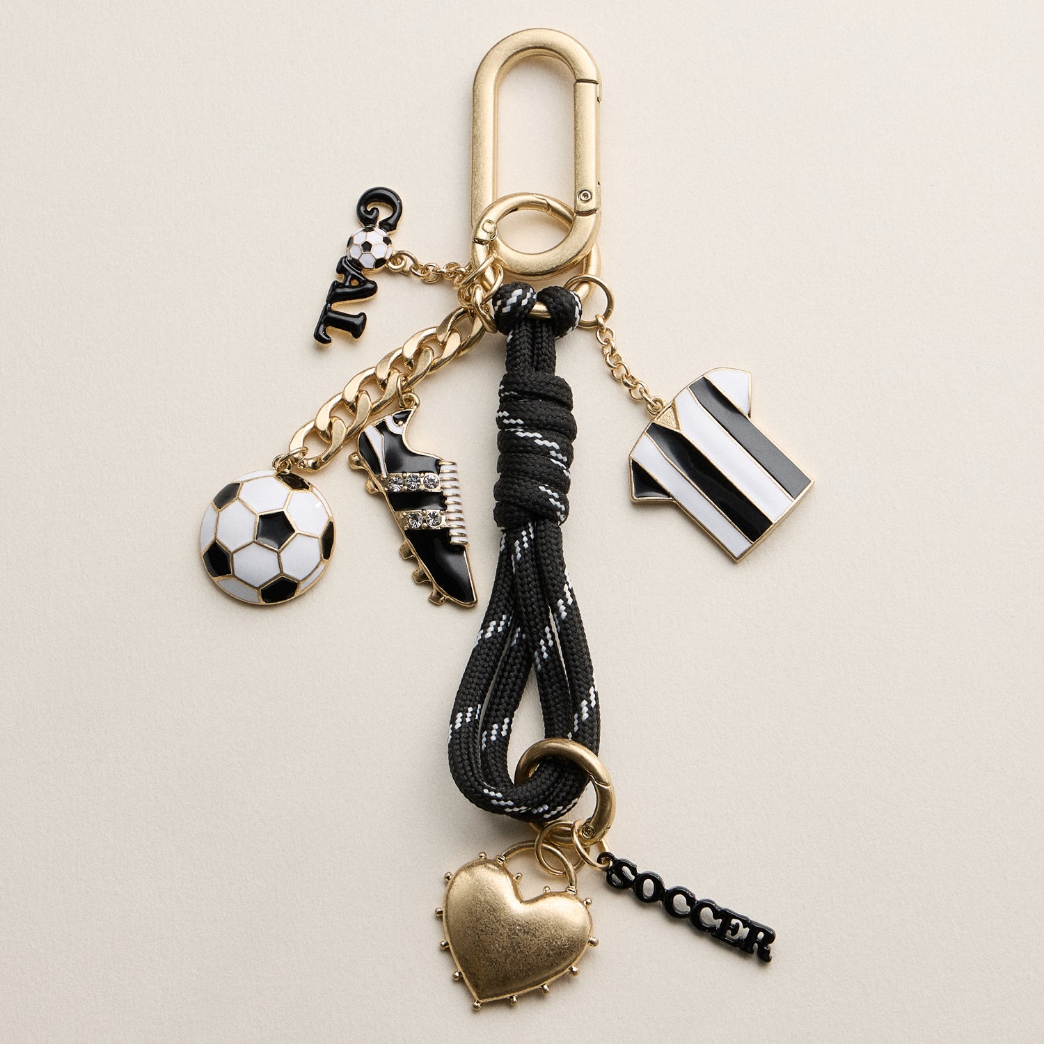 Soccer Charm Keychain with Black & White Enamel Charms – Sports Bag Accessory