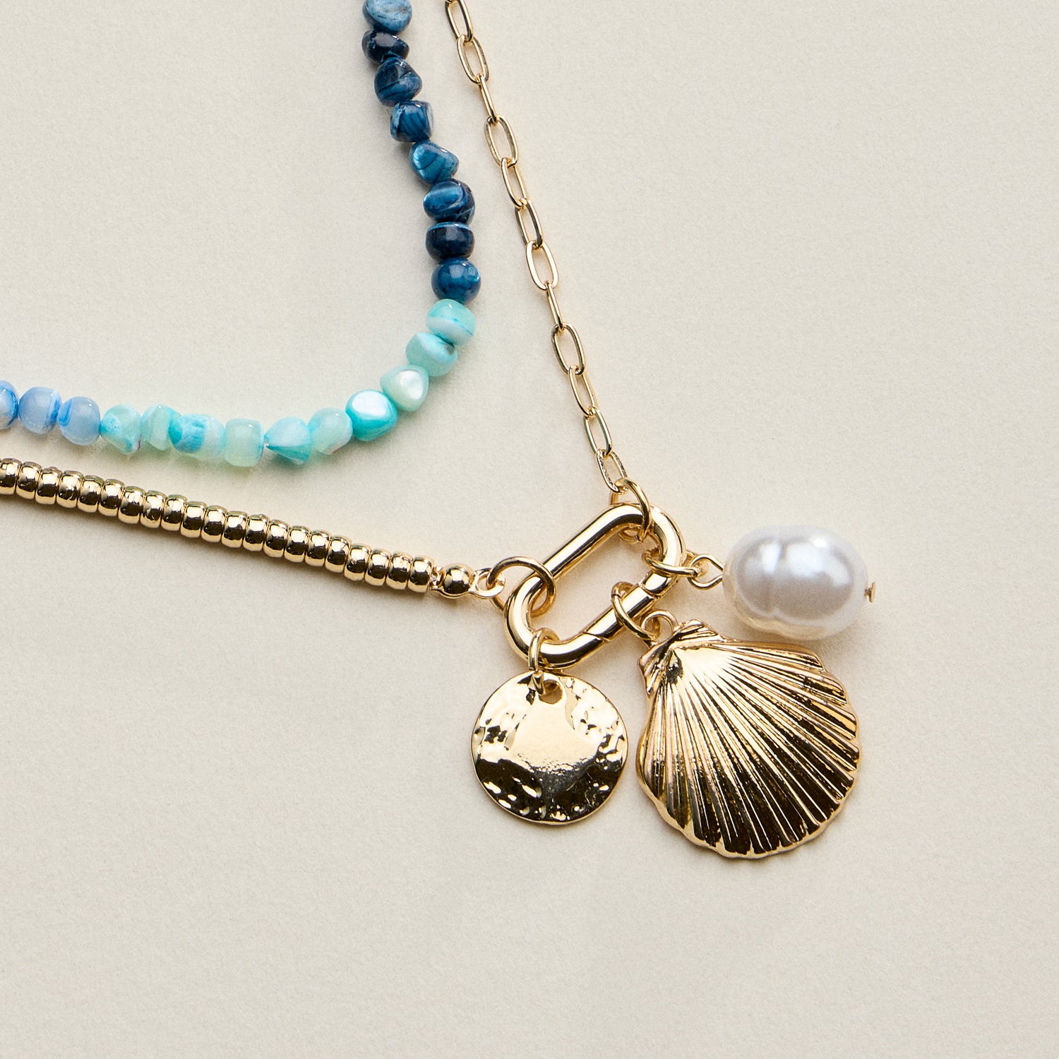 Multi Shell Charms Asymmetric | Chain & Beads Necklaces