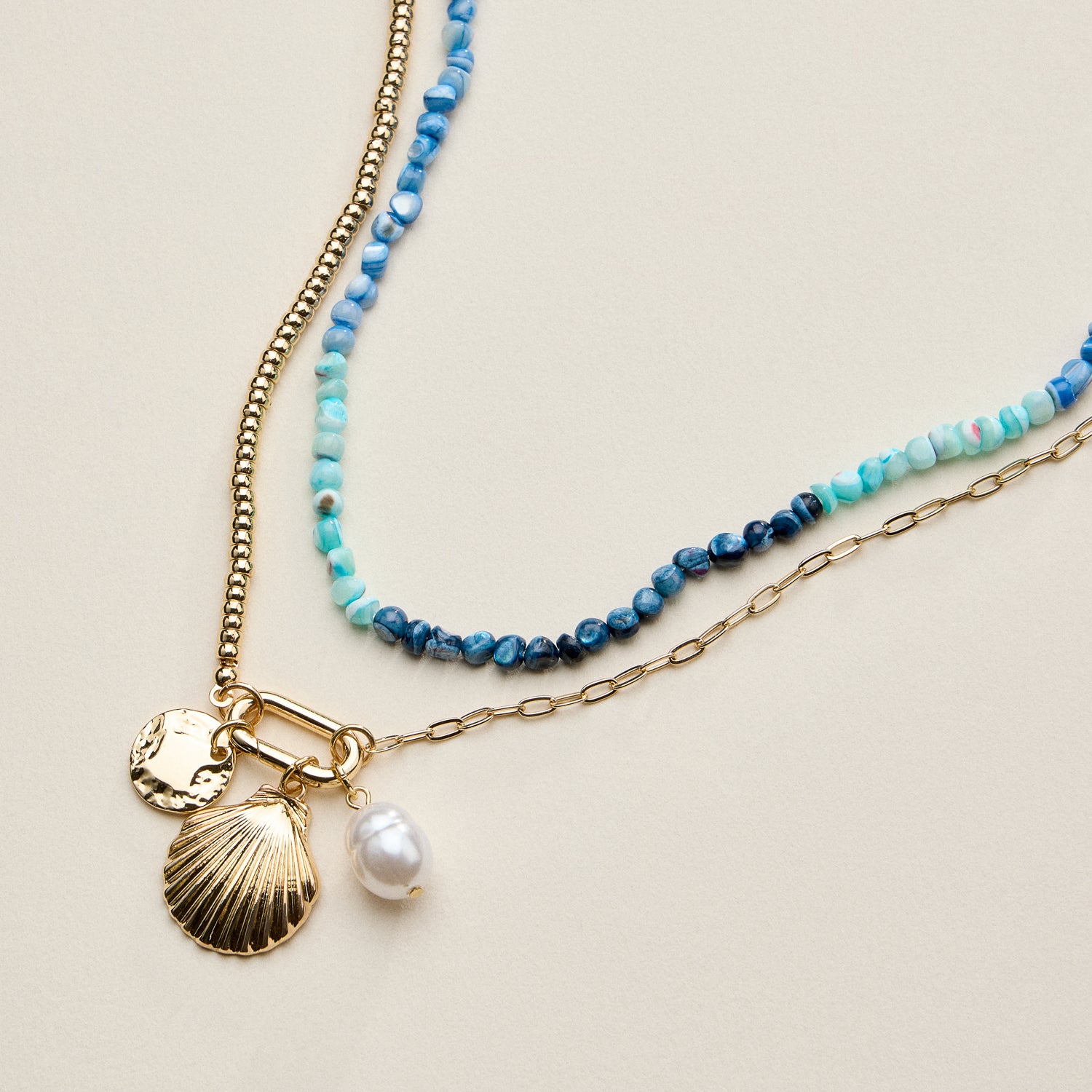 Multi Shell Charms Asymmetric | Chain & Beads Necklaces
