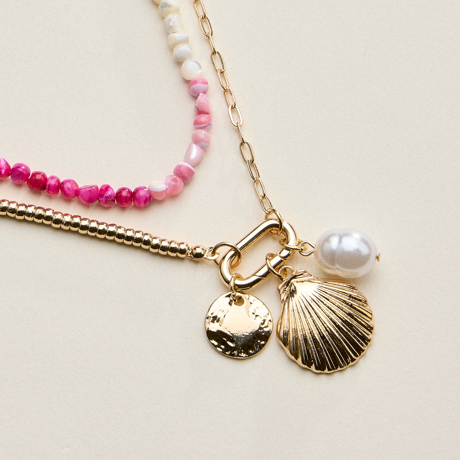 Multi Shell Charms Asymmetric | Chain & Beads Necklaces