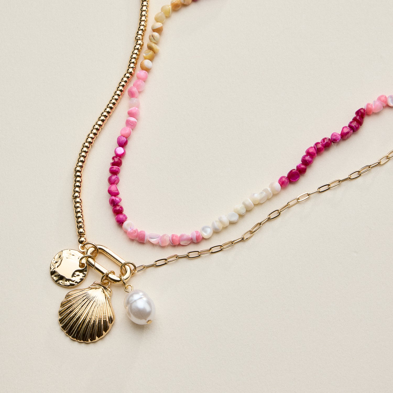 Multi Shell Charms Asymmetric | Chain & Beads Necklaces