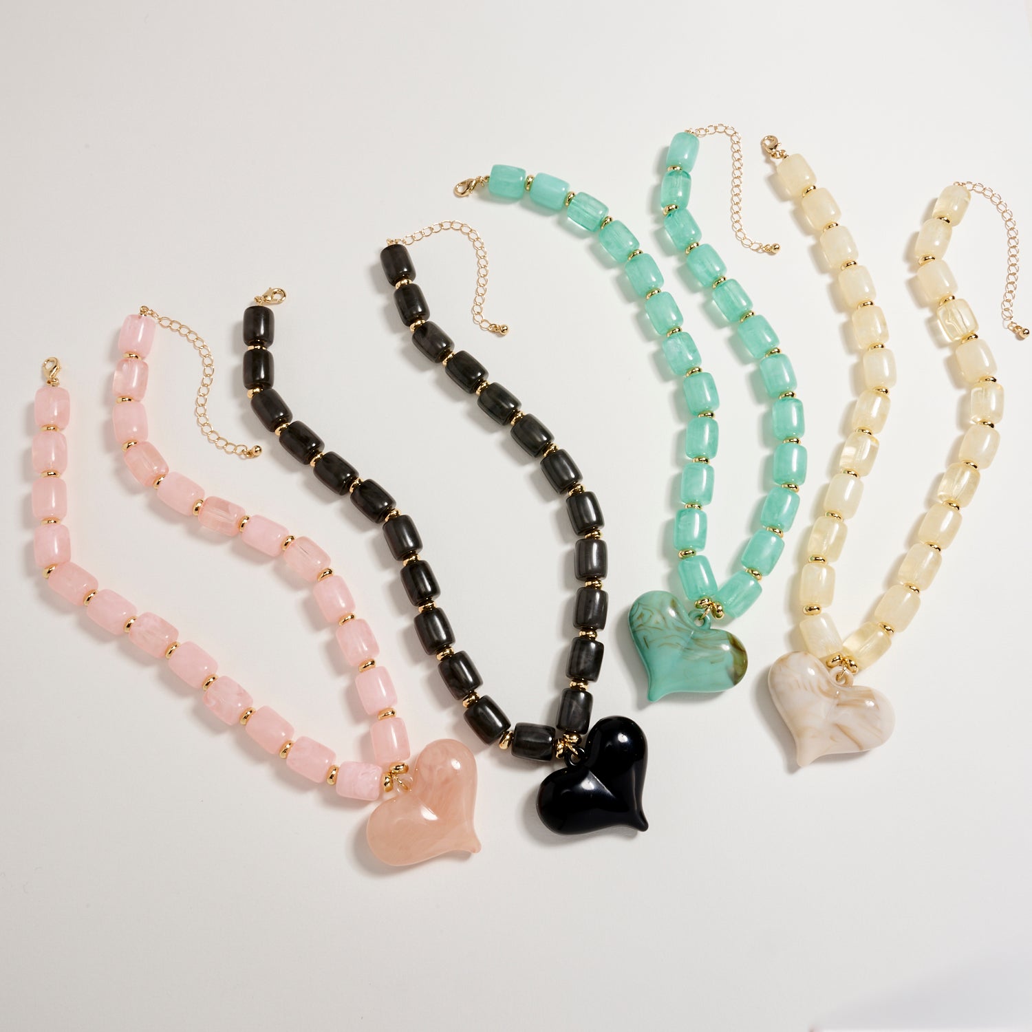 Colorful Beaded Heart Necklace – Multi-Color Barrel Bead Statement Necklace for Women - Frem