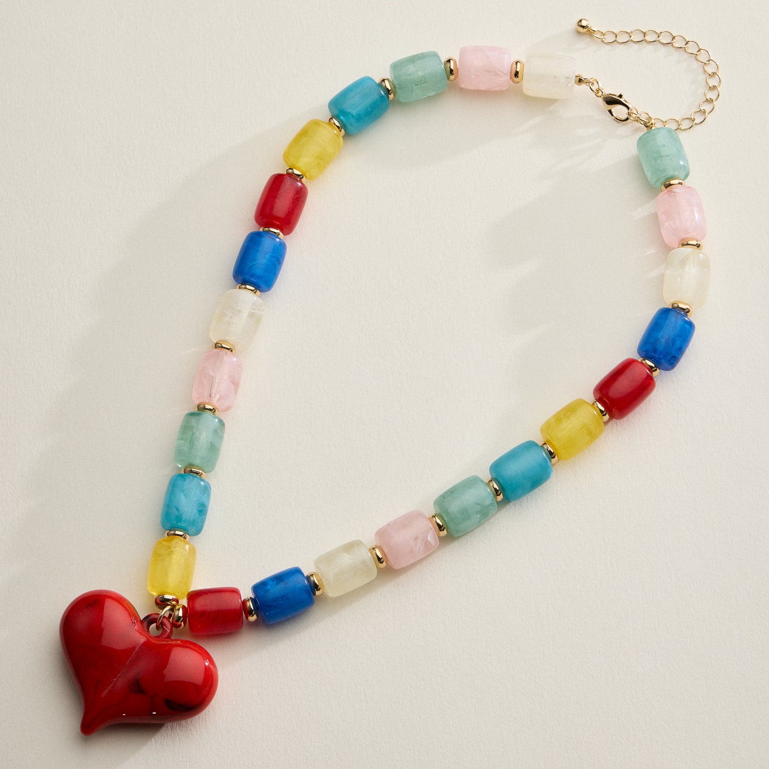 Colorful Beaded Heart Necklace – Multi-Color Barrel Bead Statement Necklace for Women - Frem