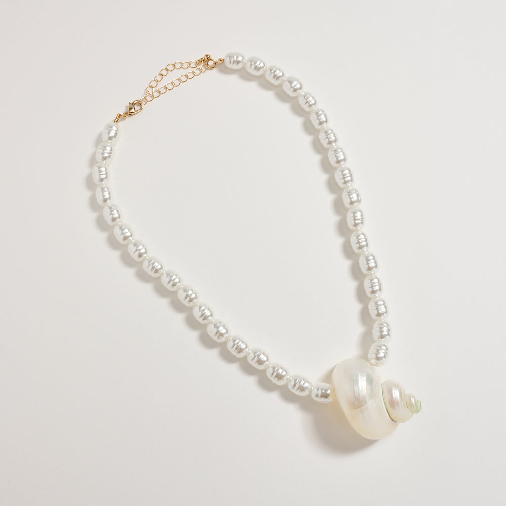 Faux Pearl Shell Statement Necklace