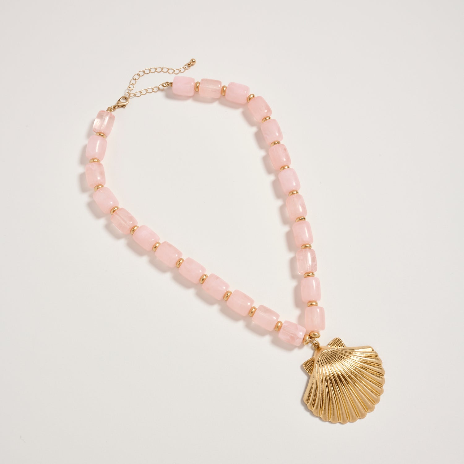 Gold Seashell Pendant Beaded Necklace – Chunky Resin Barrel Beads with Adjustable Chain, Coastal Statement Jewelry for Women - Frem