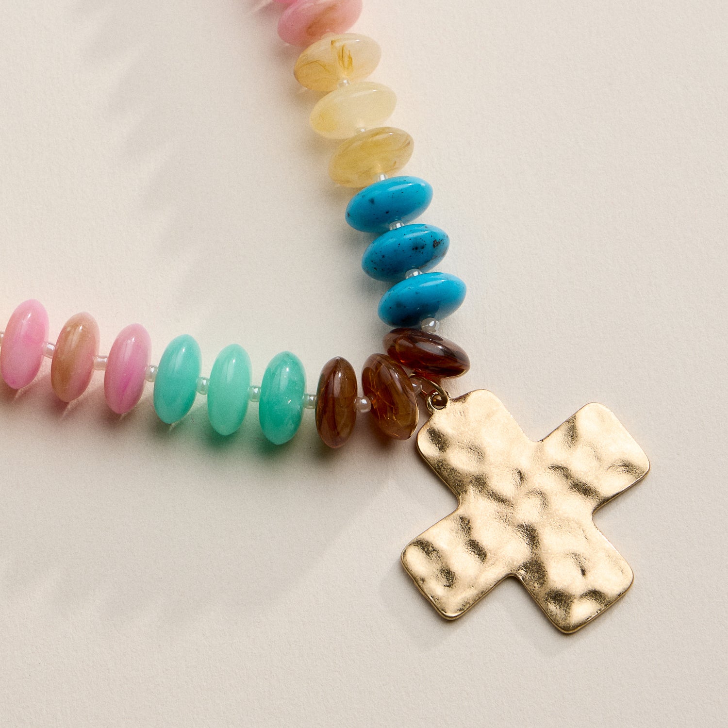 Beaded Cross Pendant Necklace for Women | Colorful Bead Necklace with Gold Cross Charm