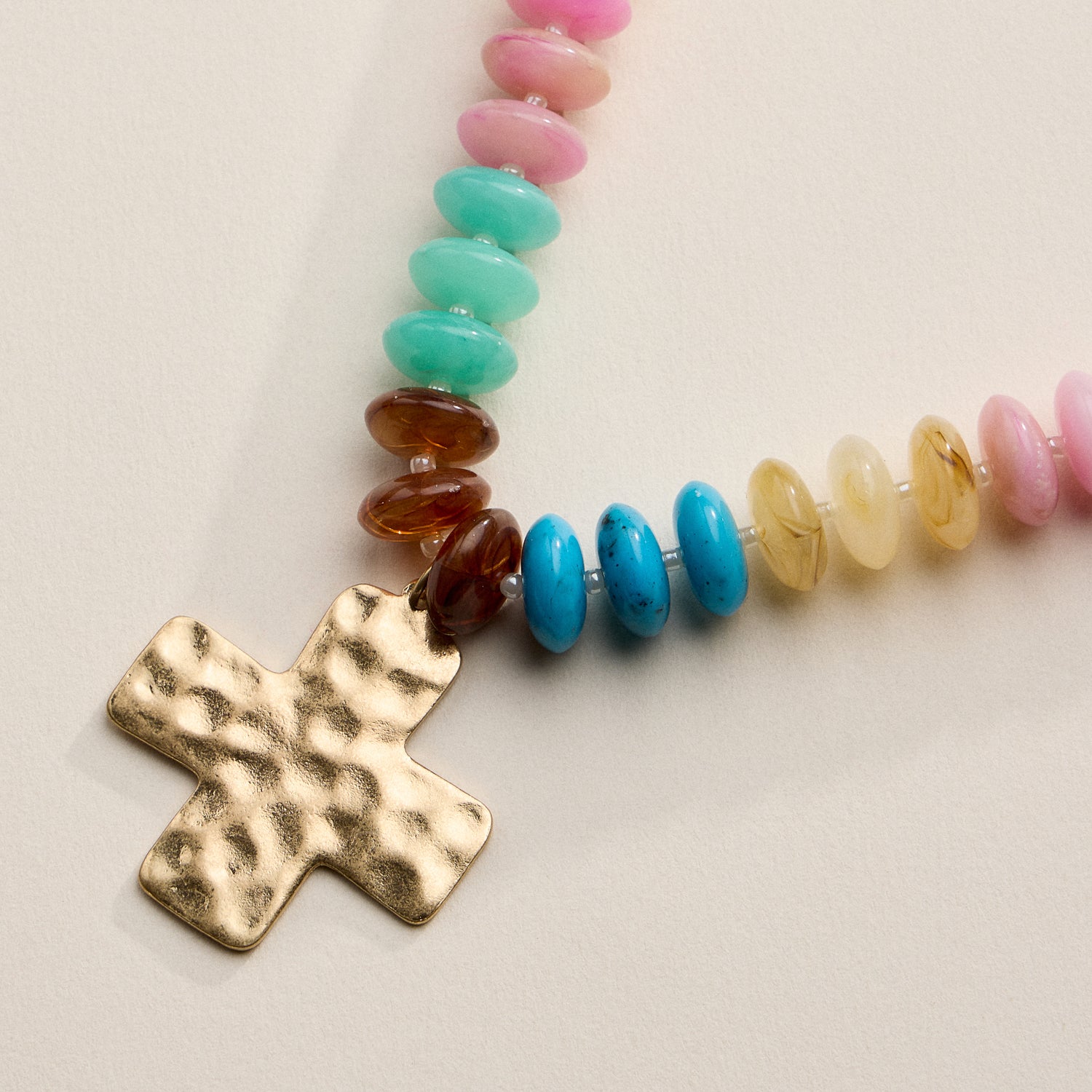 Beaded Cross Pendant Necklace for Women | Colorful Bead Necklace with Gold Cross Charm