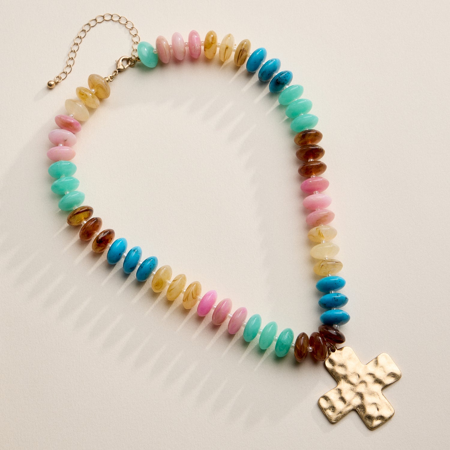 Beaded Cross Pendant Necklace for Women | Colorful Bead Necklace with Gold Cross Charm
