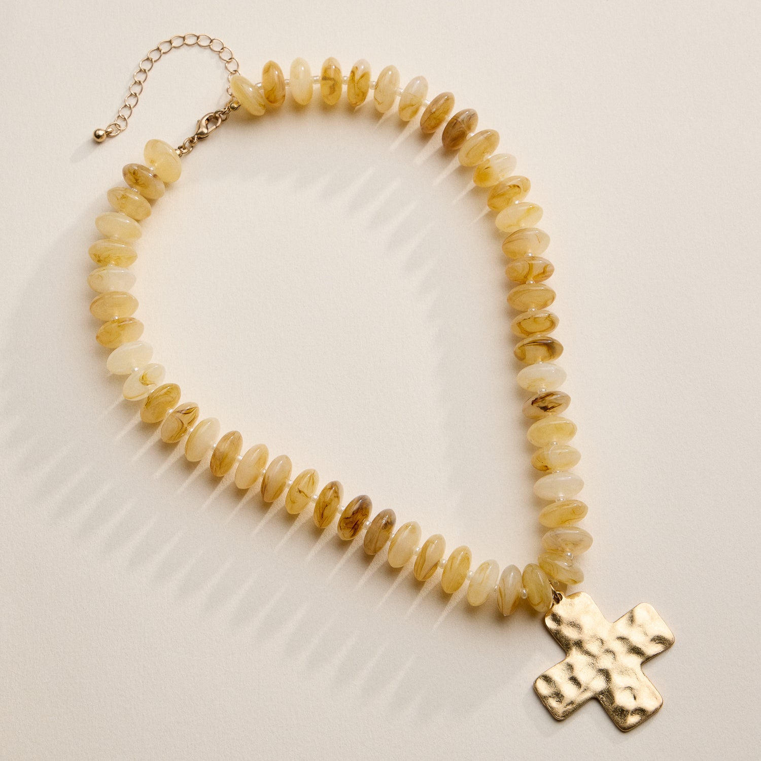 Beaded Cross Pendant Necklace for Women – Colorful Bead Necklace with Gold Cross Charm