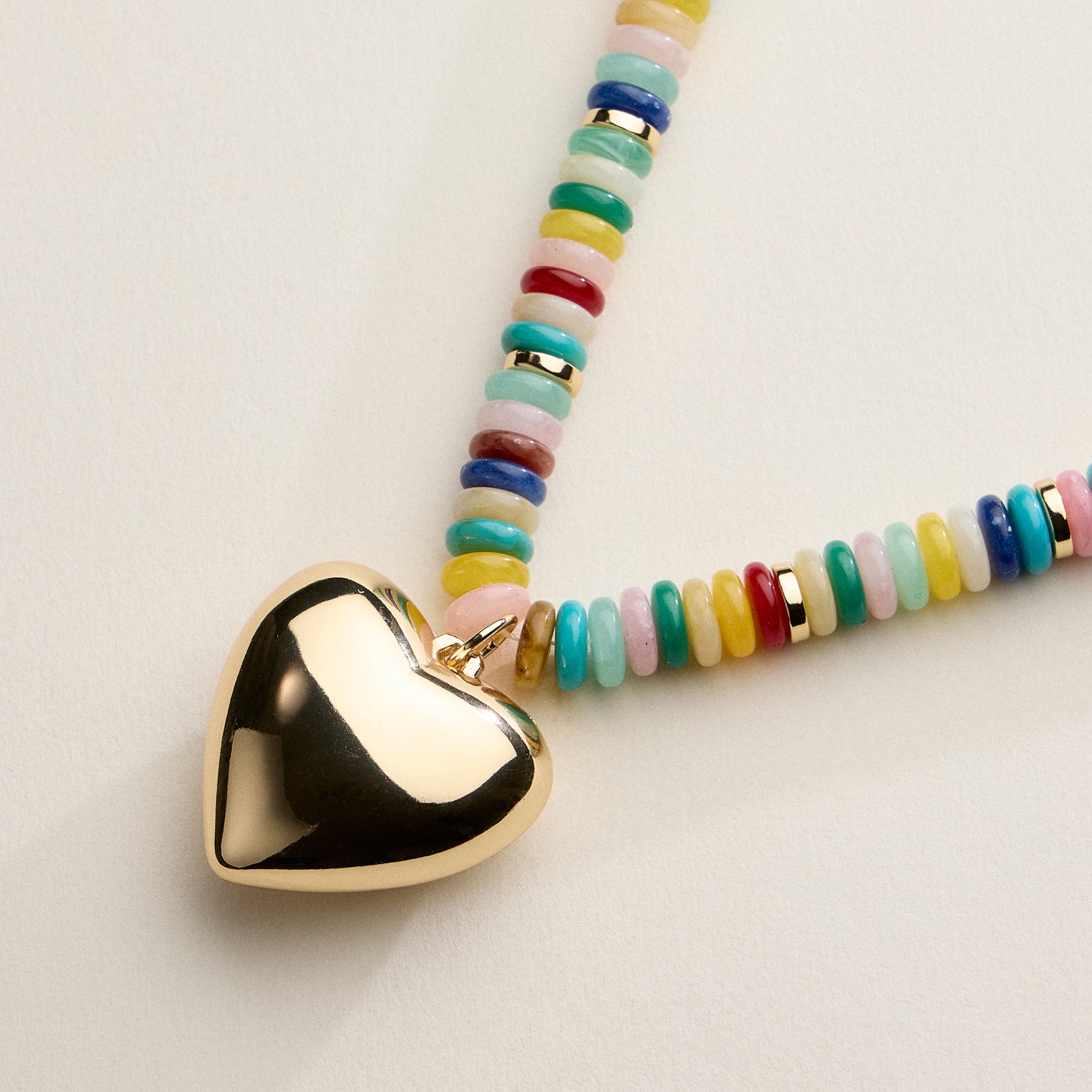 Gold Heart Pendant Resin Beaded Necklace