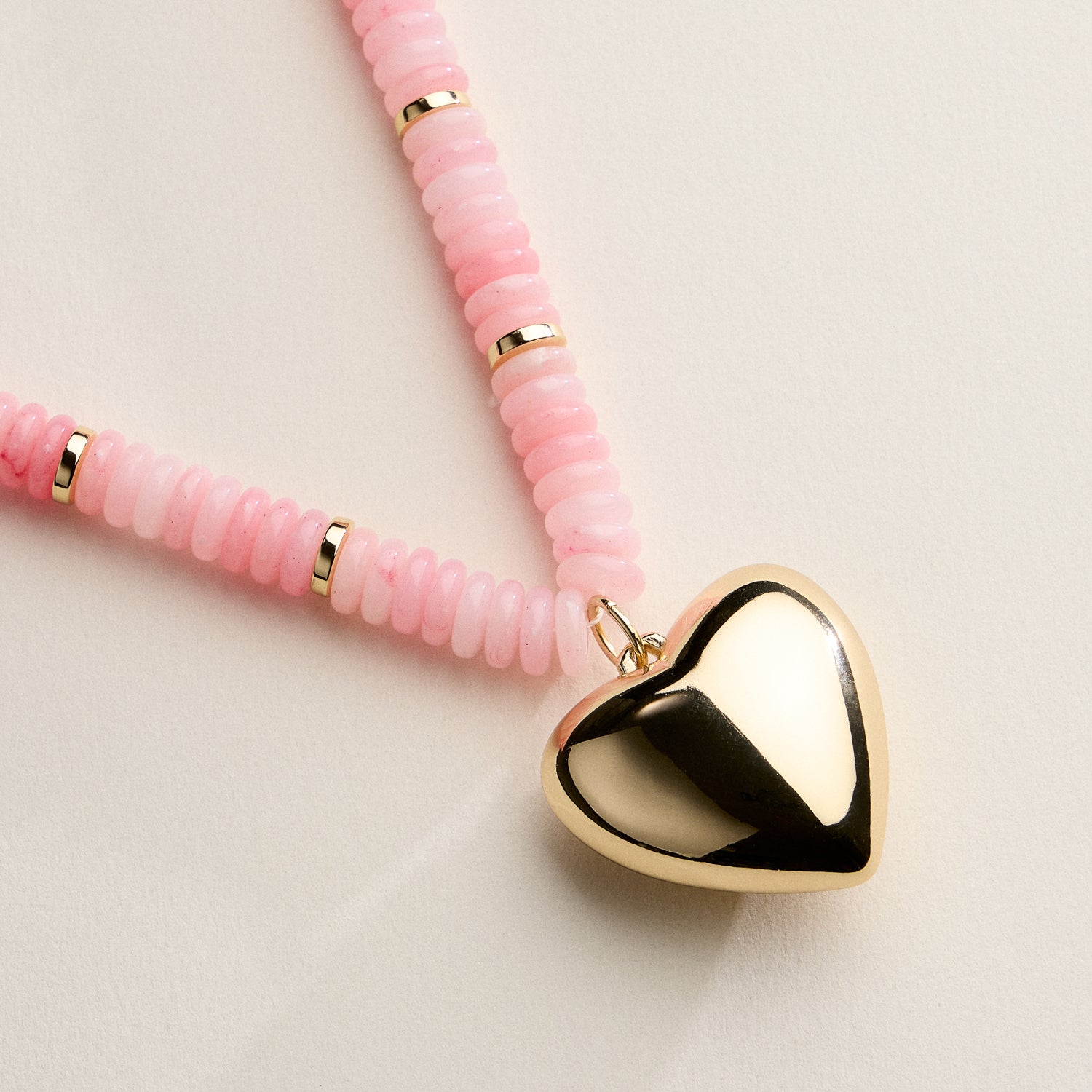 Gold Heart Pendant Beaded Necklace – Colorful Stone Choker with Adjustable Chain - Frem
