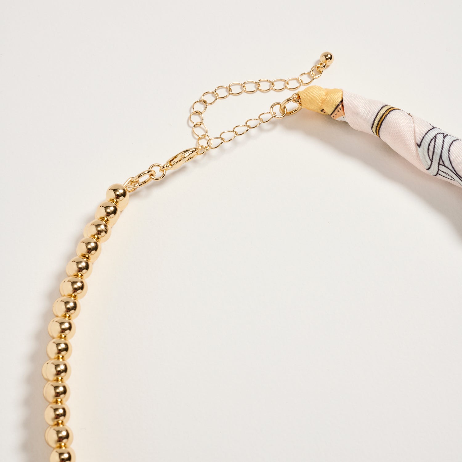 Gold Beaded Necklace with Silk Scarf Tie – Adjustable Chain Statement Neck Piece for Women - Frem