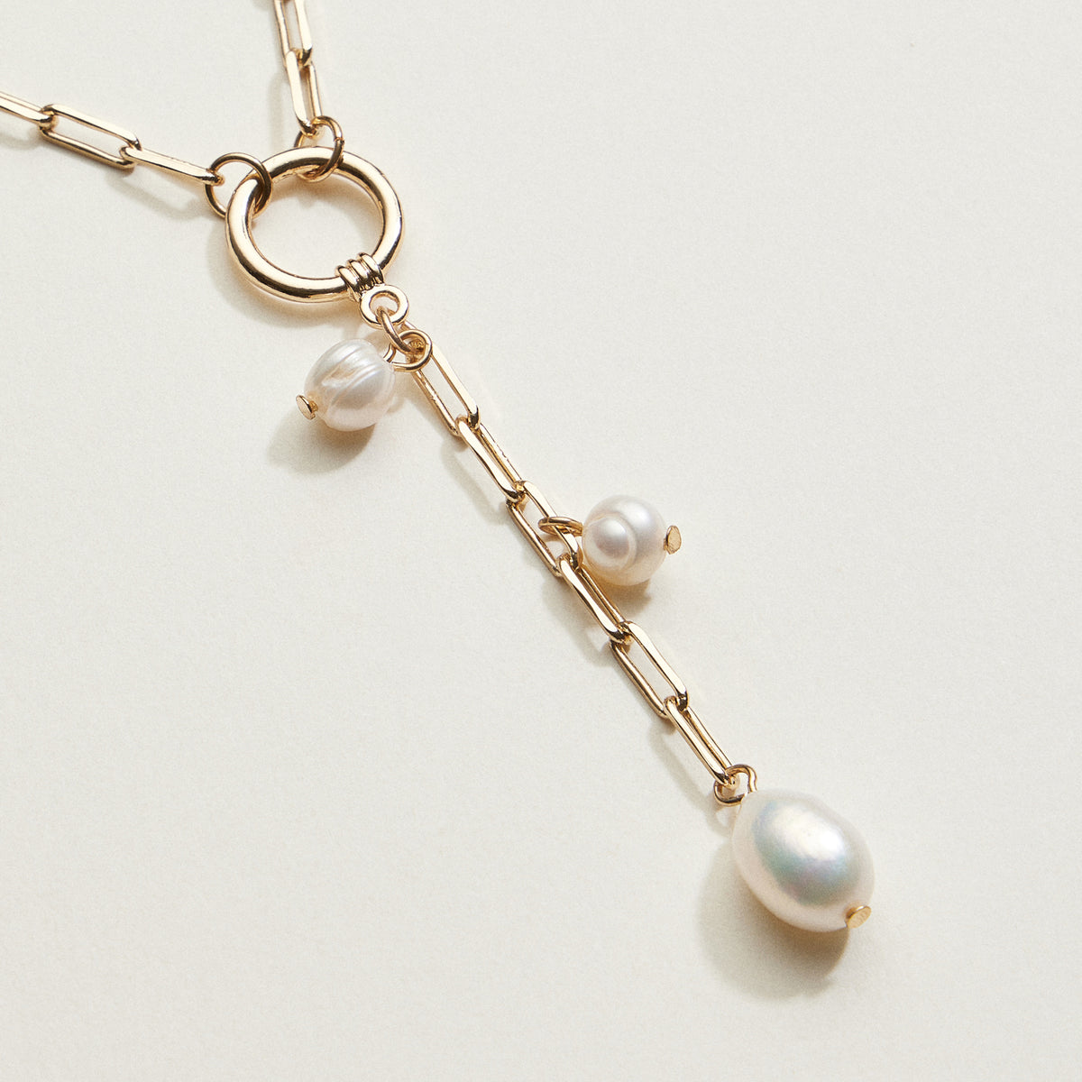 Gold Plated Pearl Lariat Necklace | Pearl Drop Jewelry