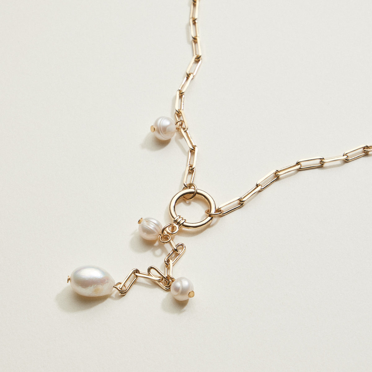 Gold Plated Pearl Lariat Necklace | Pearl Drop Jewelry