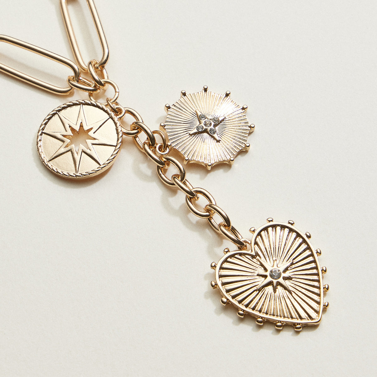 Gold Plated Celestial Heart Charm Necklace | Statement Charm Jewelry
