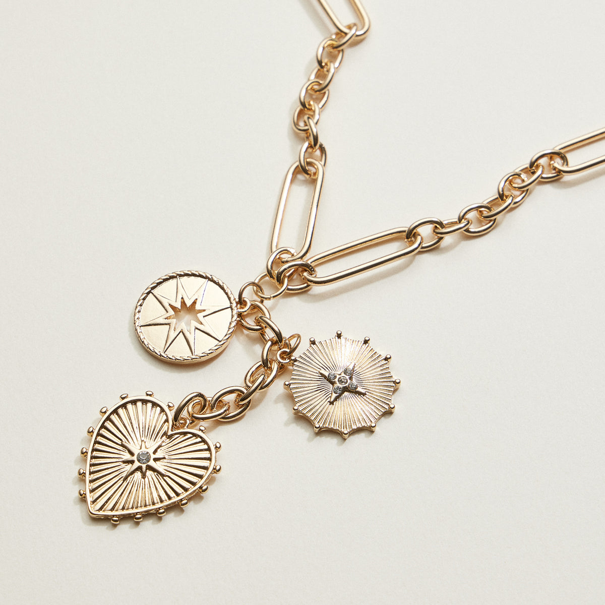 Gold Plated Celestial Heart Charm Necklace | Statement Charm Jewelry