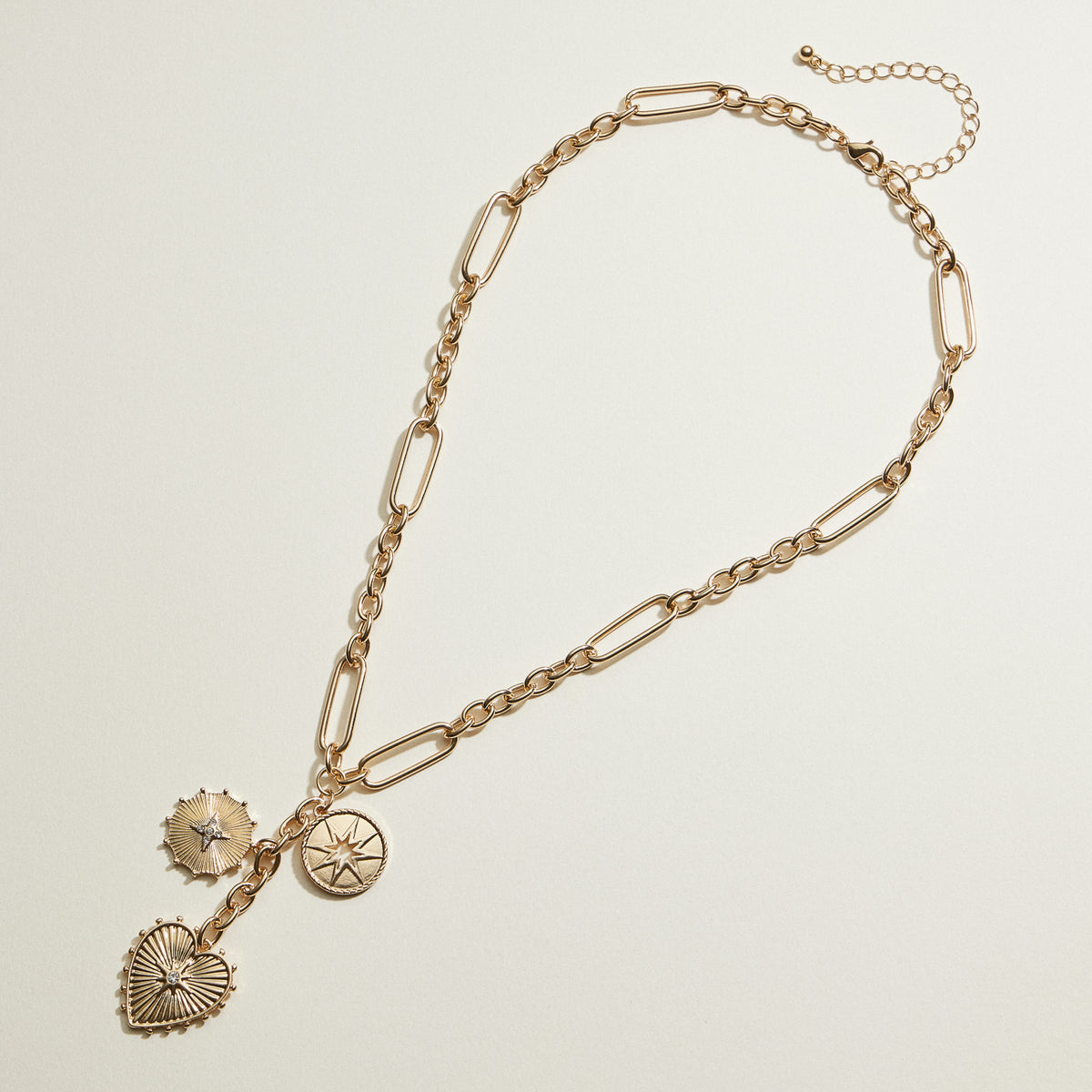 Gold Plated Celestial Heart Charm Necklace | Statement Charm Jewelry
