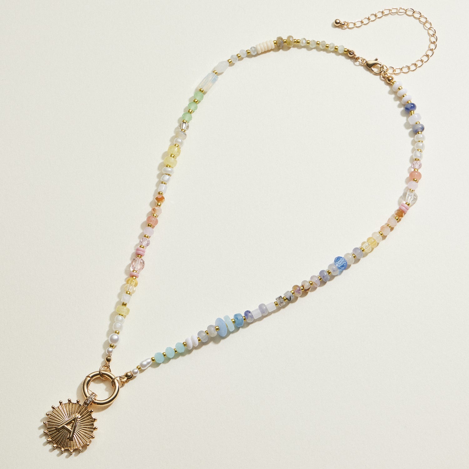 Multi-colored Beaded Initial Charm Necklace | Personalized Jewelry