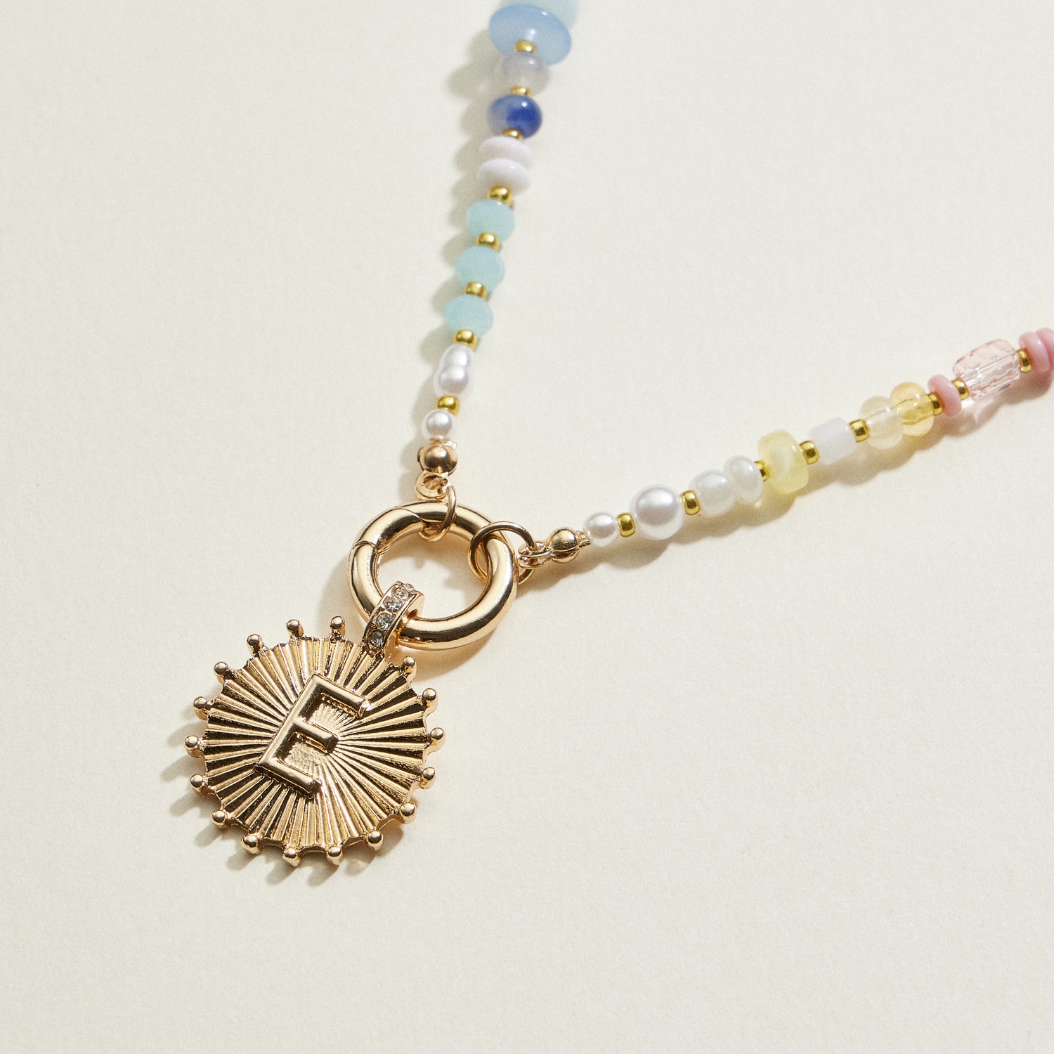 Multi-colored Beaded Initial Charm Necklace | Personalized Jewelry