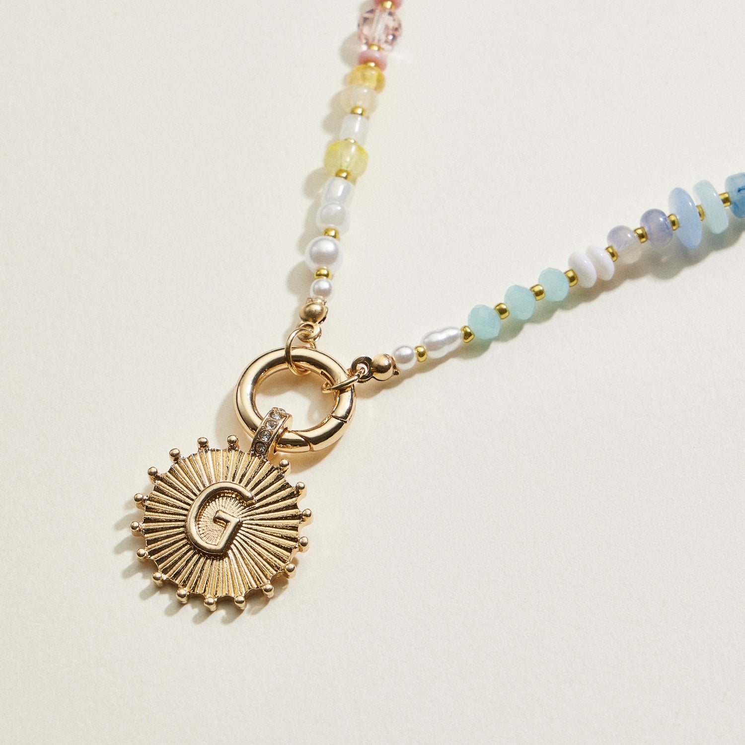 Multi-colored Beaded Initial Charm Necklace | Personalized Jewelry