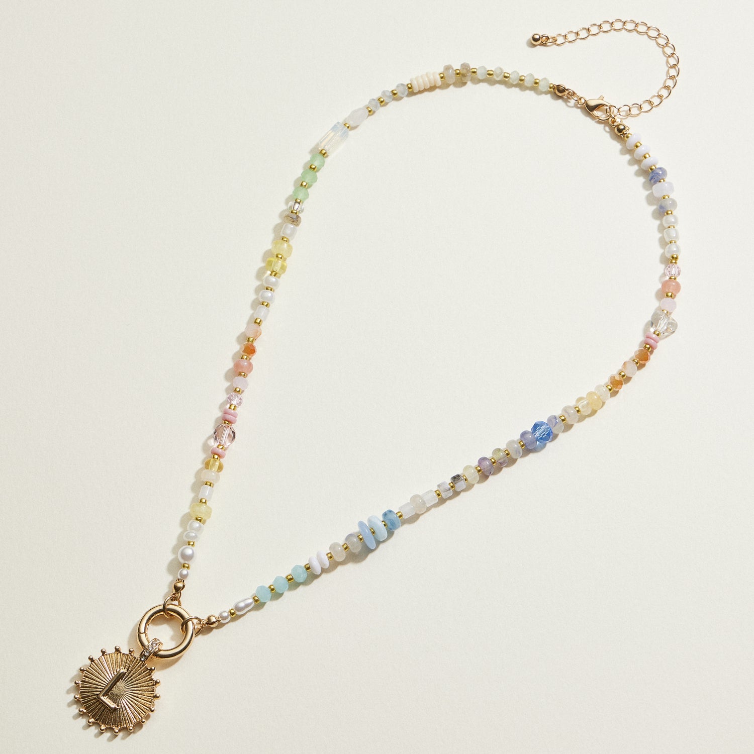 Multi-colored Beaded Initial Charm Necklace | Personalized Jewelry