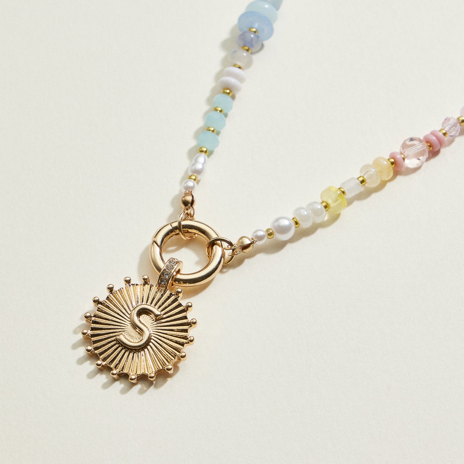 Multi-colored Beaded Initial Charm Necklace | Personalized Jewelry