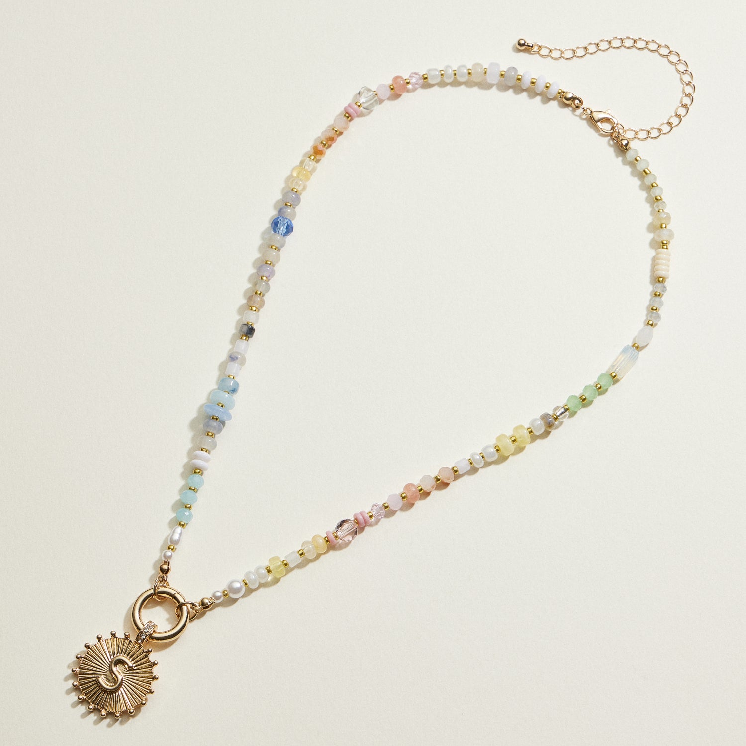 Multi-colored Beaded Initial Charm Necklace | Personalized Jewelry