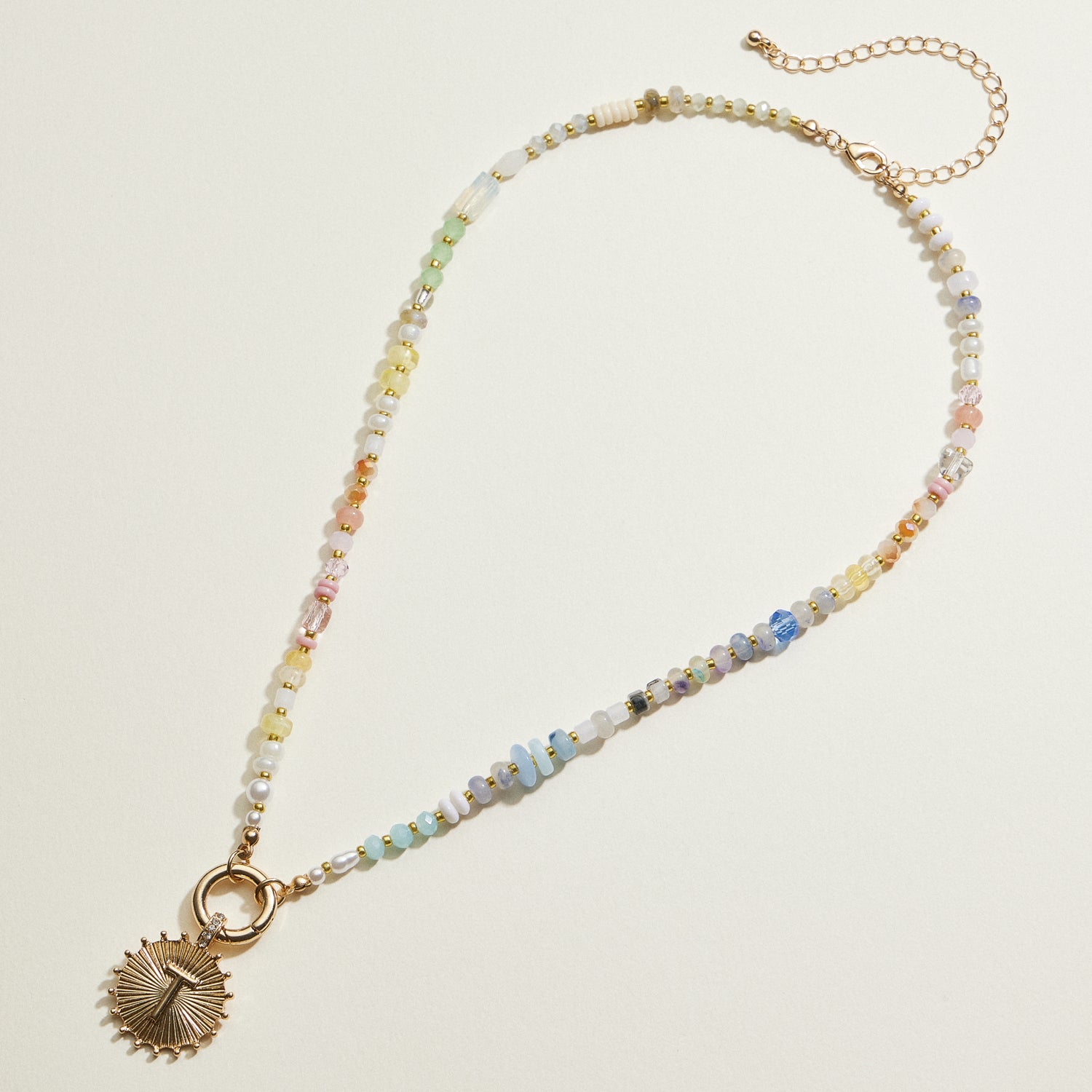 Multi-colored Beaded Initial Charm Necklace | Personalized Jewelry