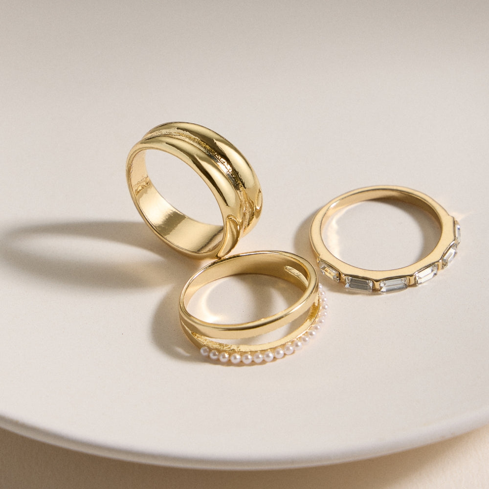 Gold and Crystal Stacking Ring Set