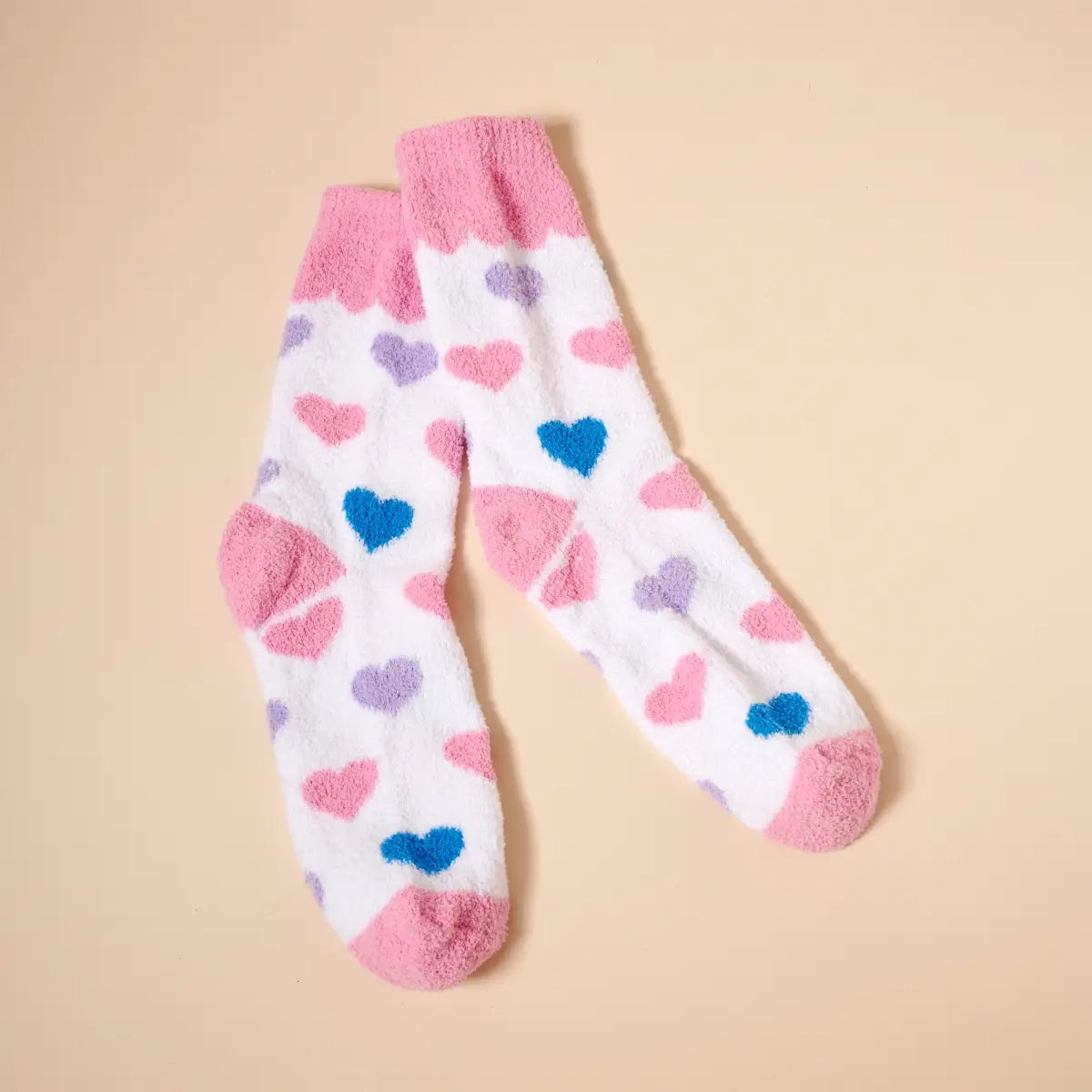 Fuzzy Heart Print Socks Gift Set – 4 Pairs for Christmas Gift