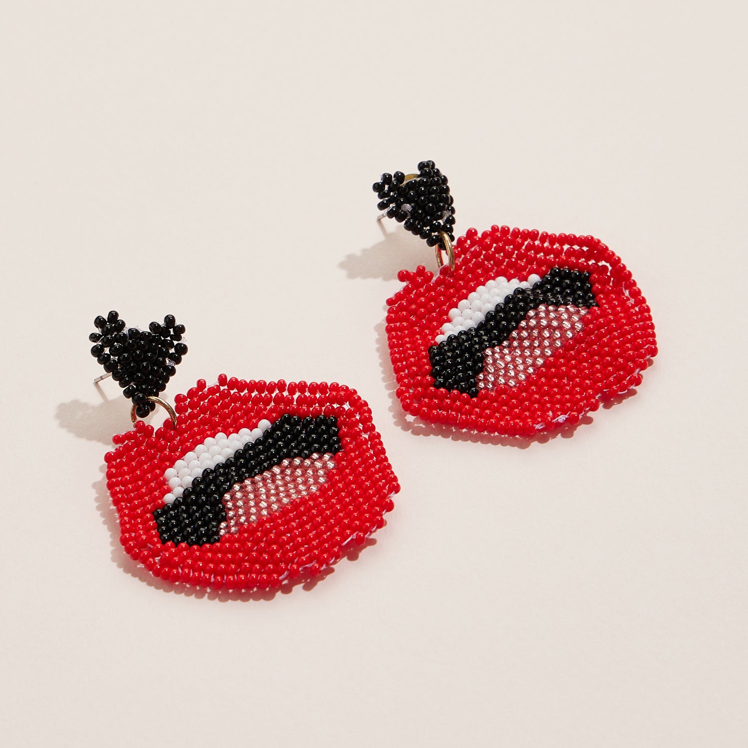 Crimson Lip Beaded Statement Earrings