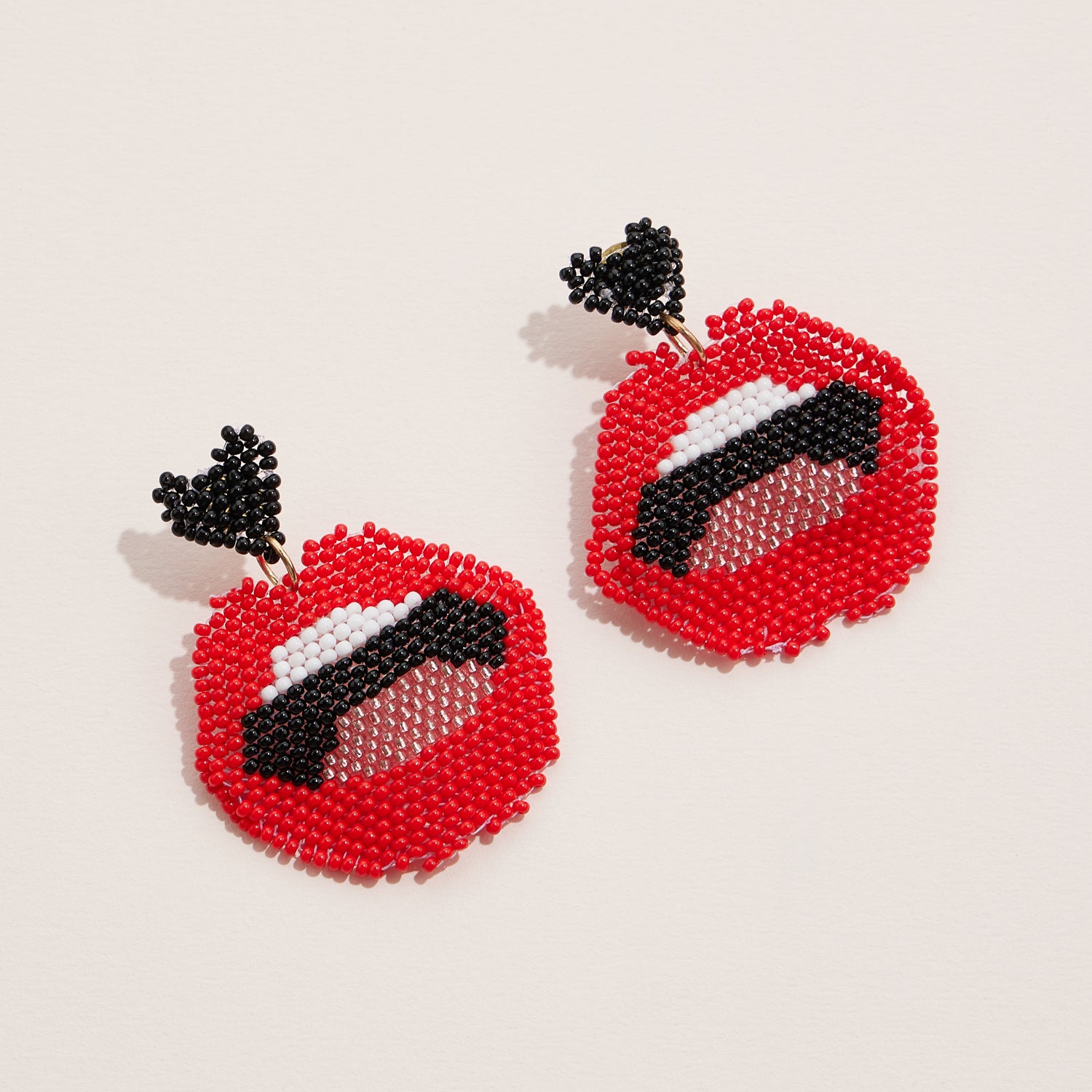 Crimson Lip Beaded Statement Earrings