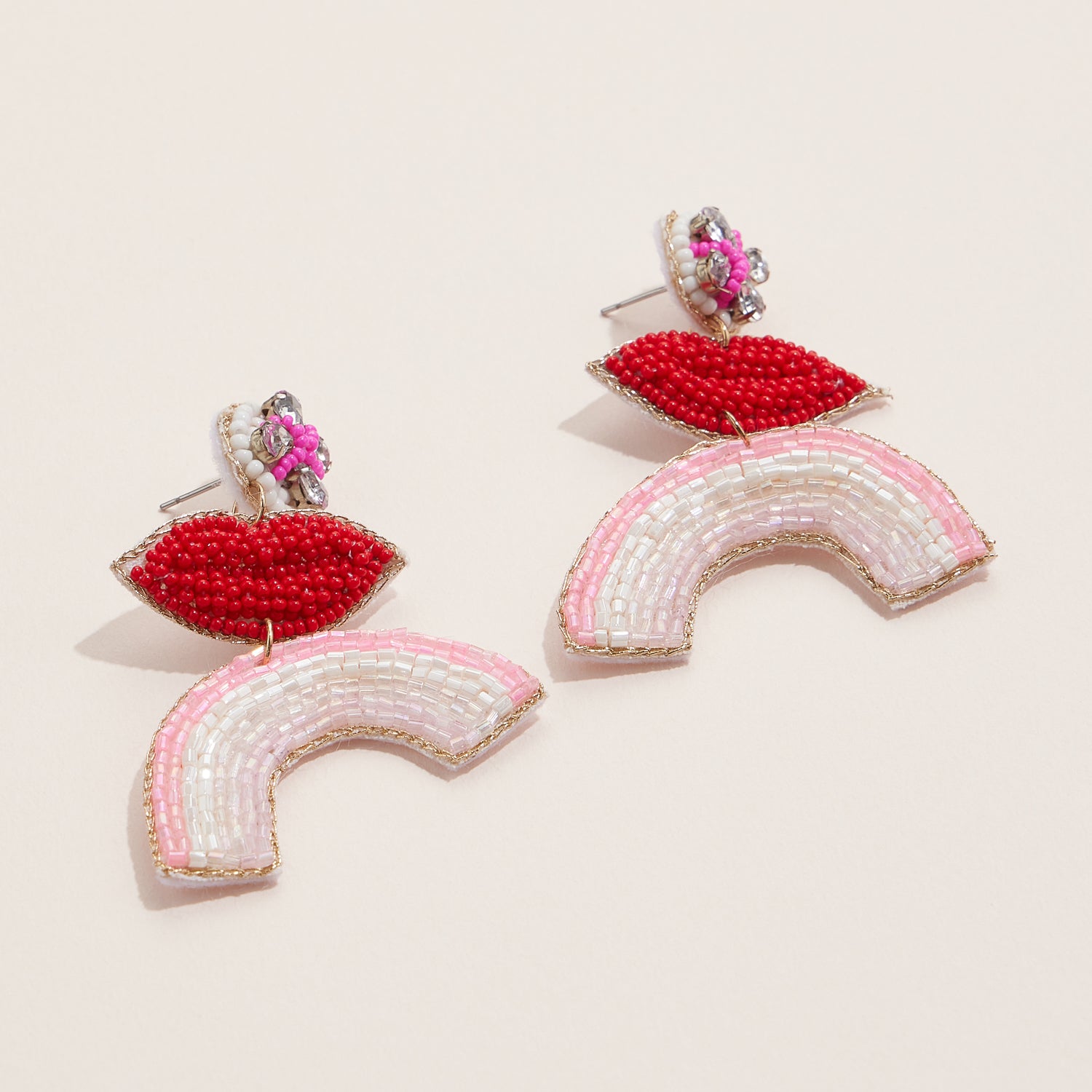 Colorful Lips & Radiant Bead Drop Earrings
