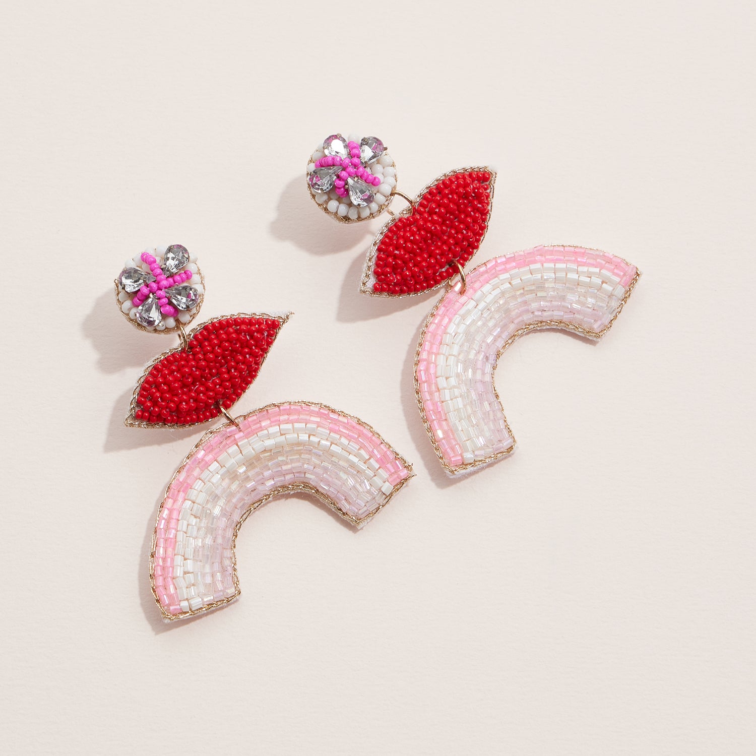 Colorful Lips & Radiant Bead Drop Earrings