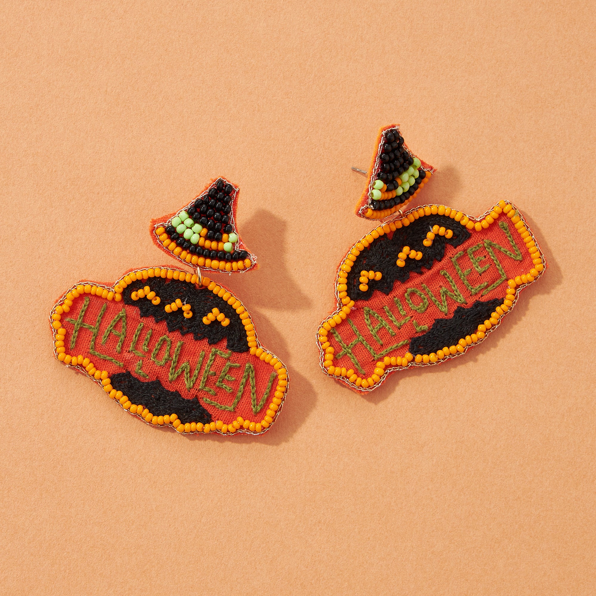 Halloween Stitched Pumpkin Seed Bead Earrings