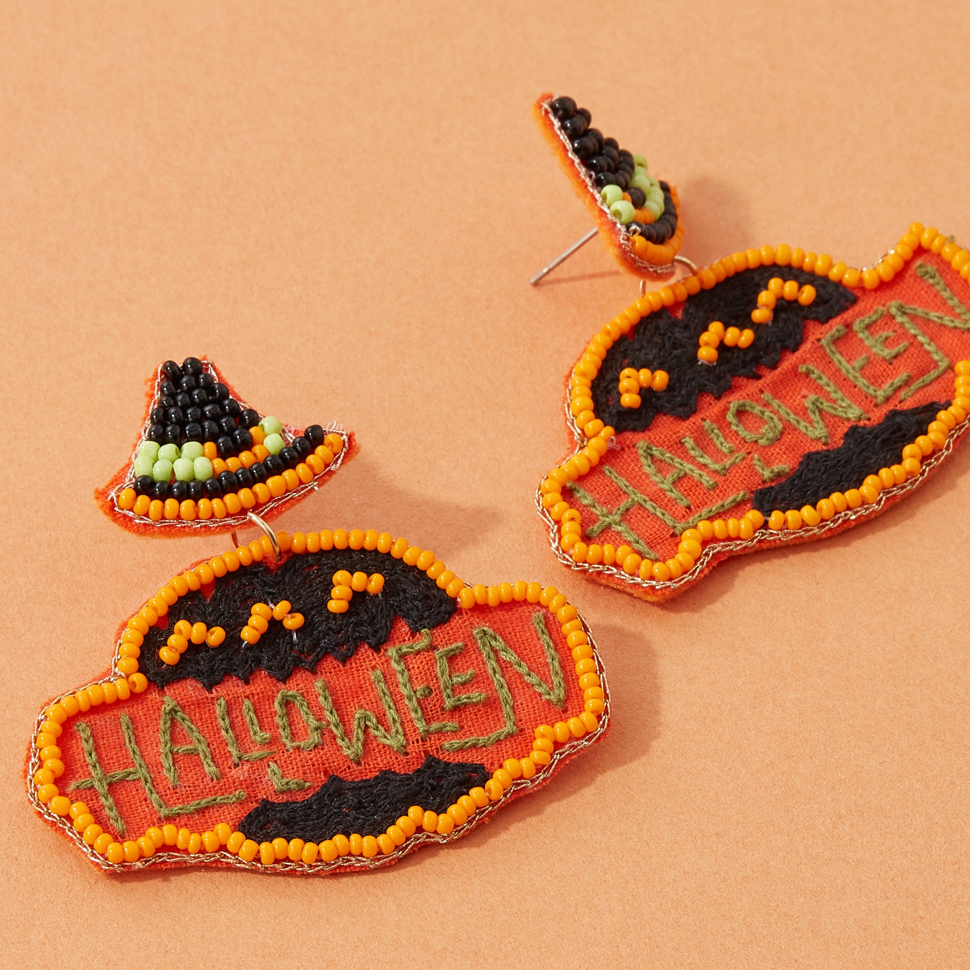 Halloween Stitched Pumpkin Seed Bead Earrings