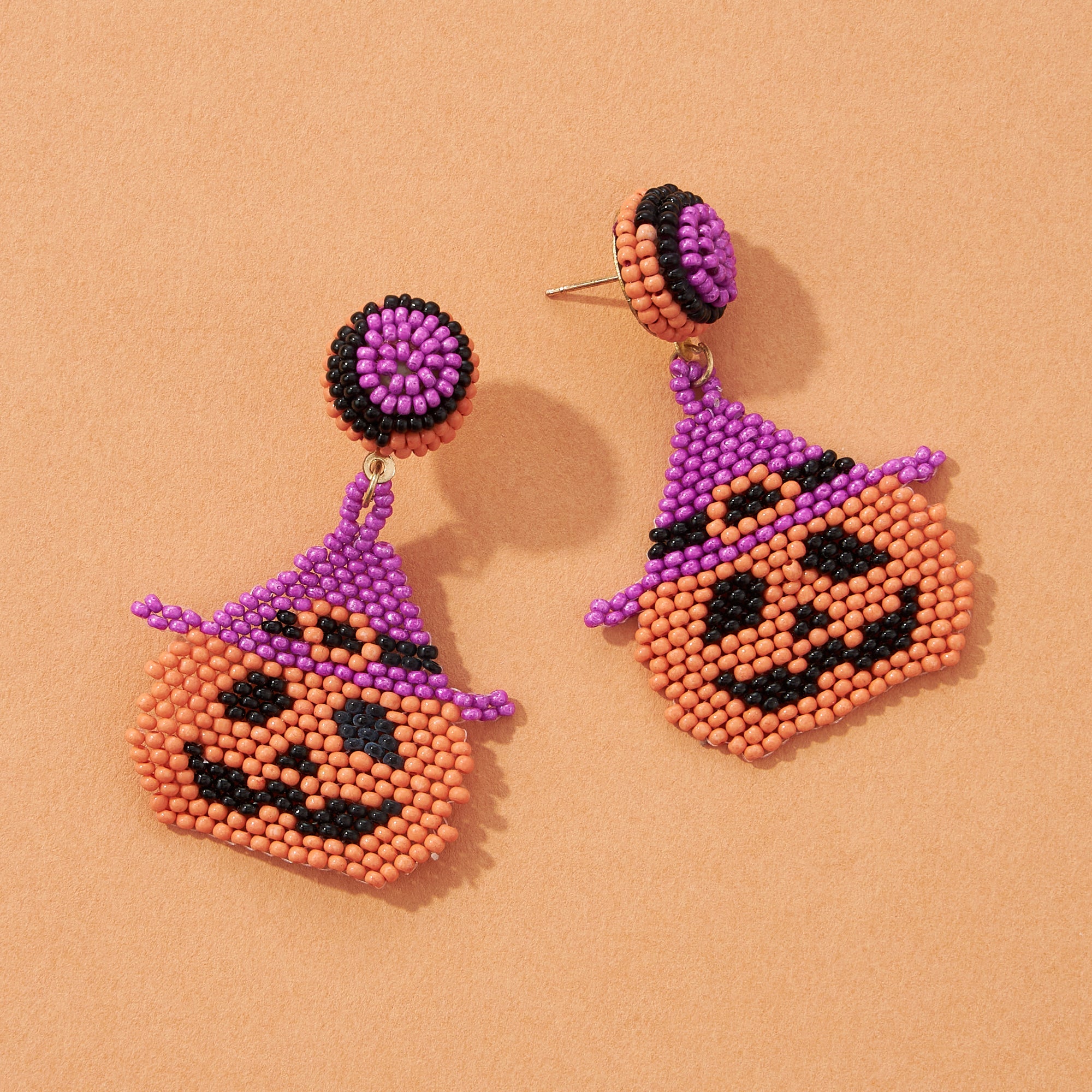 Pumpkin Witch Seed Bead Earrings
