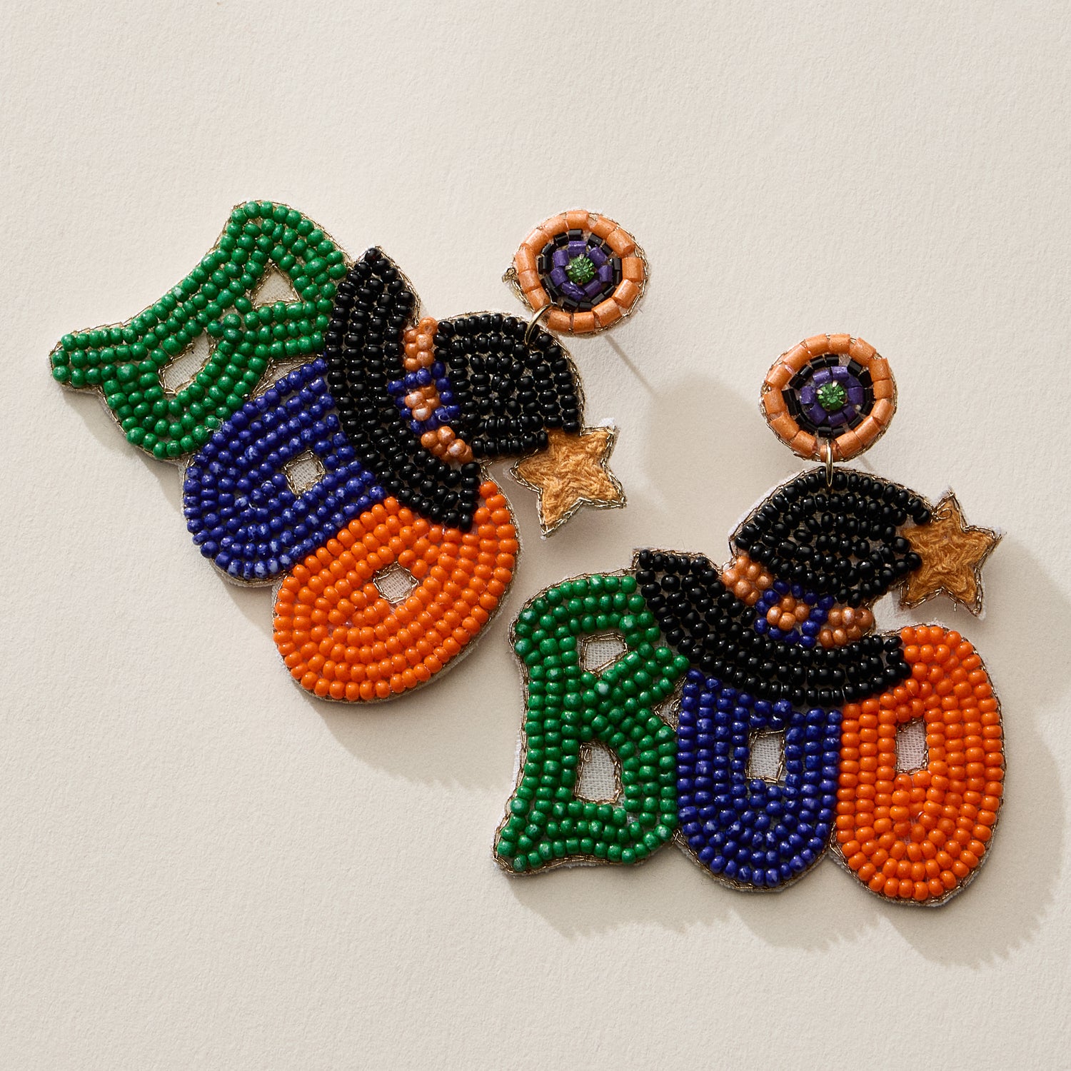 Beaded BOO Halloween Witch Hat Earrings