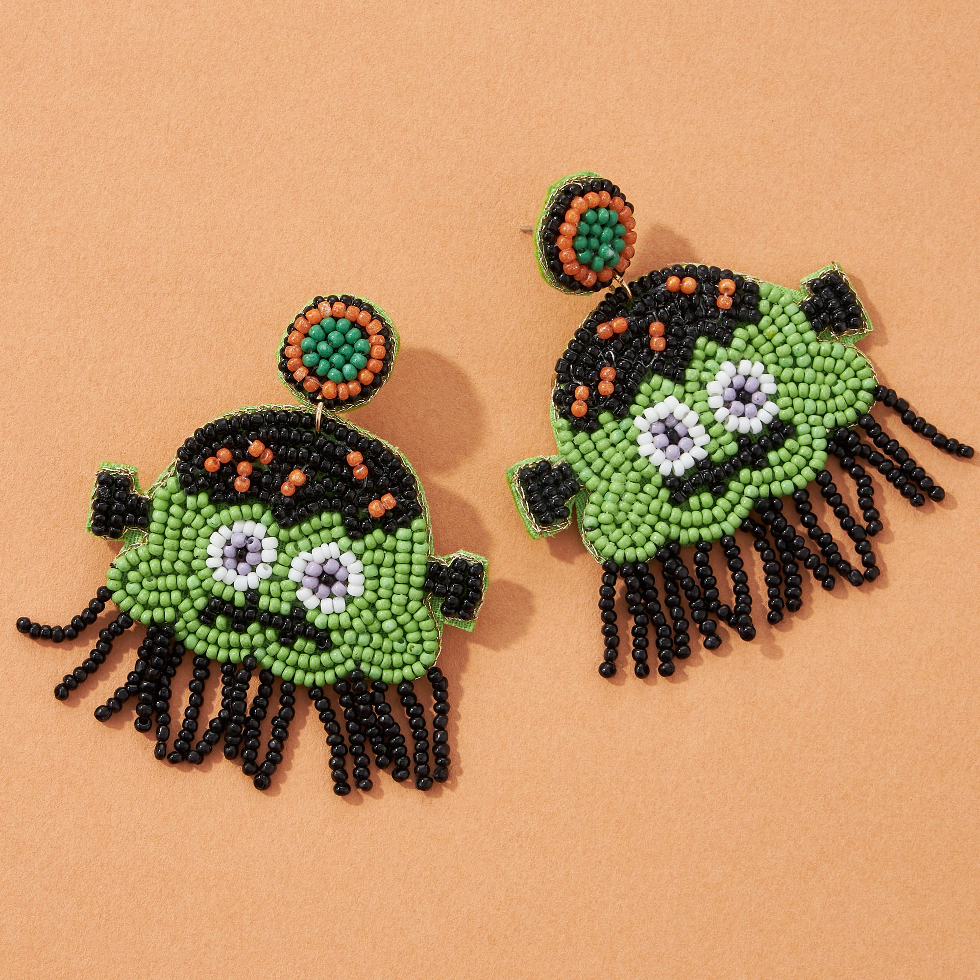 Frankenstein Seed Bead Fringe Earrings