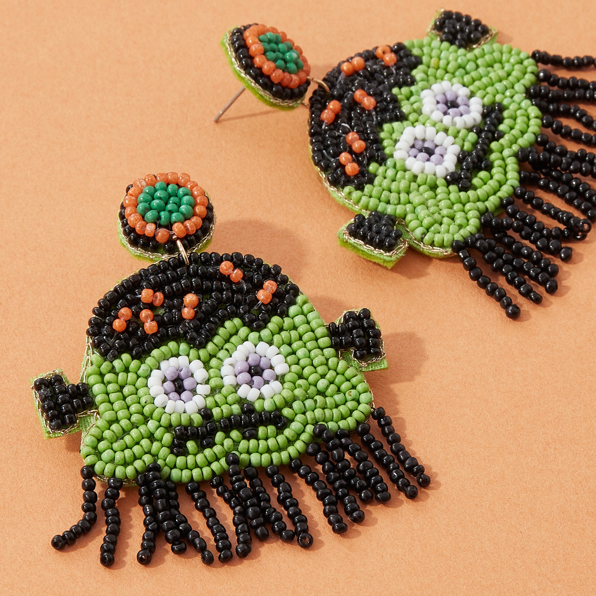 Frankenstein Seed Bead Fringe Earrings